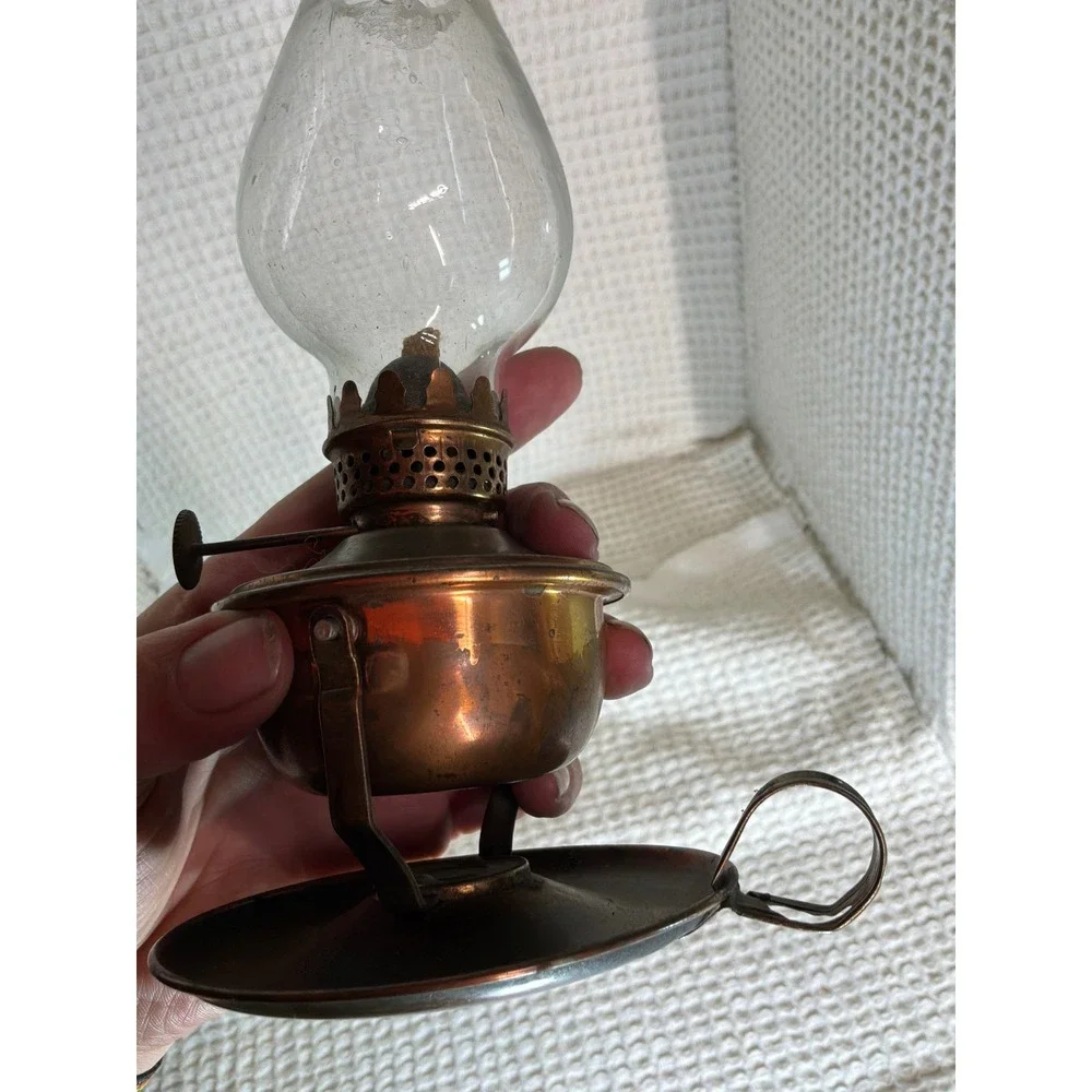 Vintage Artic Miniature Copper Oil Lamp Hurricane Lantern Small Copper Clear